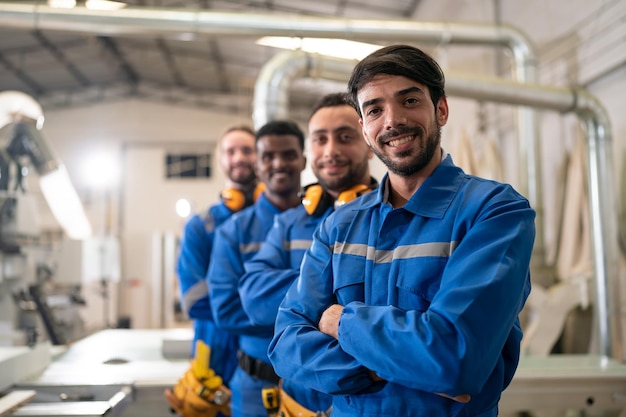 Foto colegas que trabalham na fábrica de móveis