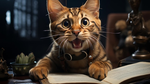 Colegial gato con un libro