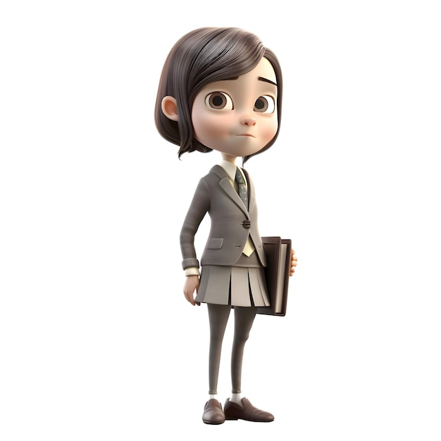 Colegial Swag 3D Cute Girl Student Isolado no fundo branco