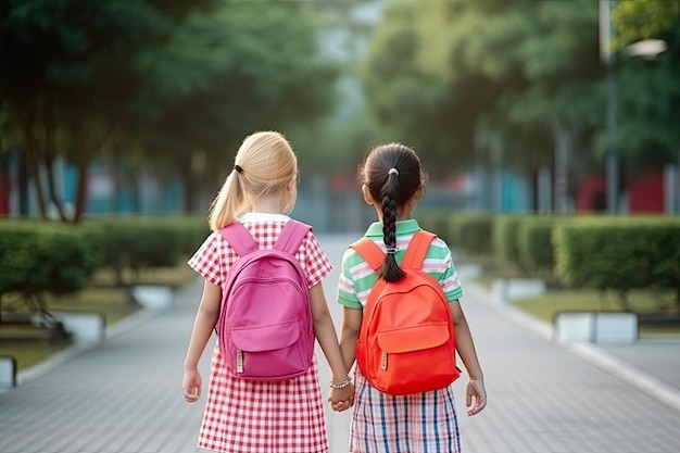 Colegialas con mochilas yendo a la Escuela IA Generativa