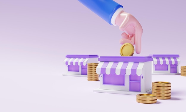 Colete dinheiro de um minimercado de negócios de inicialização que possui um negócio com a mão do empresário
