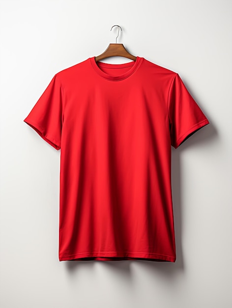 Colgador de camiseta roja sobre un fondo blanco.