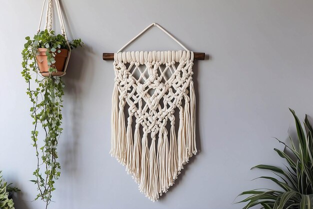 Foto colgamento de parede de macrame diy