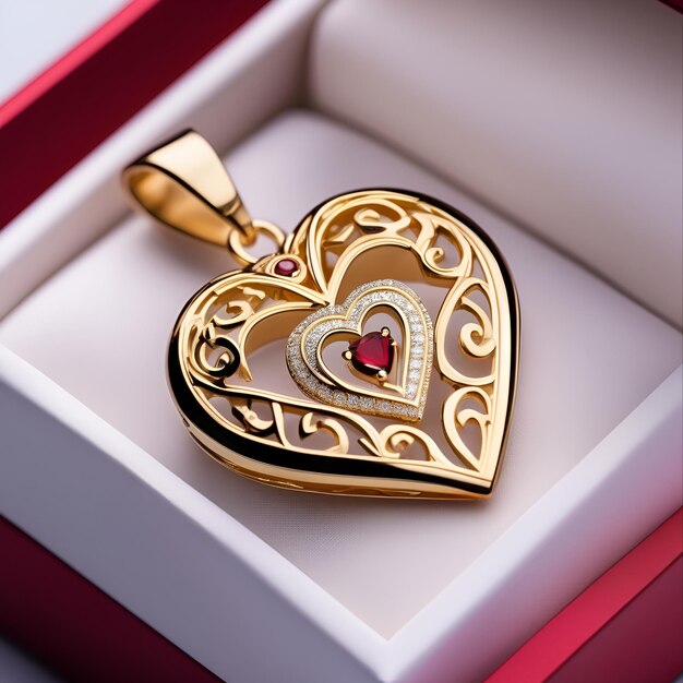 Foto colgante de corazón de oro como regalo para el día de san valentín cumpleaños día de la madre gracias