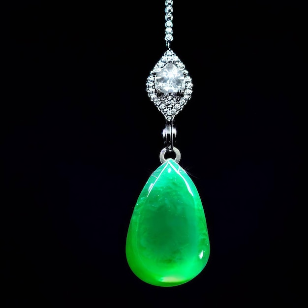 Colgante de gota de diamante y jadeíta natural