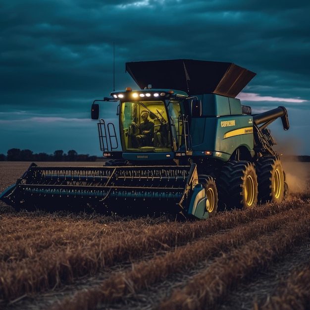 Colheita após o plantio no final da estação de crescimento Trabalhadores colhem produtos maduros Soja trigo milho girassóis Trator e colheitadeira Equipamentos agrícolas e máquinas agrícolas Generative AI