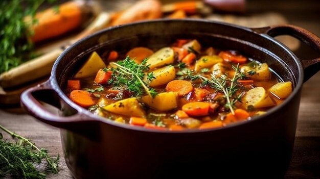 Foto colheita culinária pratos saudáveis de vegetais e sopas nutritivas