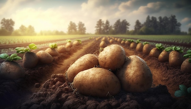 Colheita de batata no jardim Generative AI