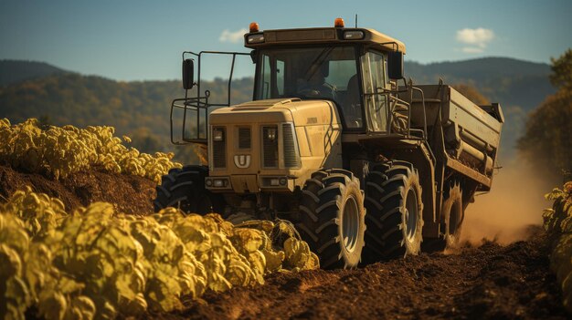 Foto colheita de batatas com máquina