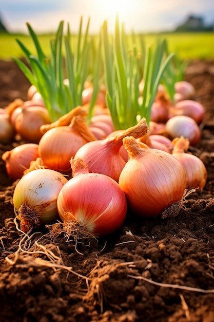 Foto colheita de cebolas no jardim alimentos de ia generativos