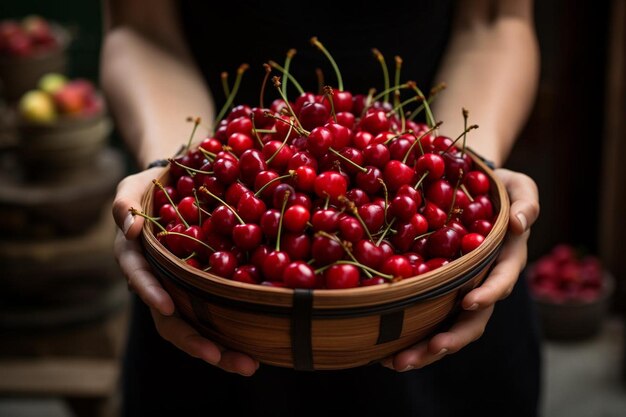 Colheita de cerejas suculentas Natures Bounty Cherry fotografia de imagens