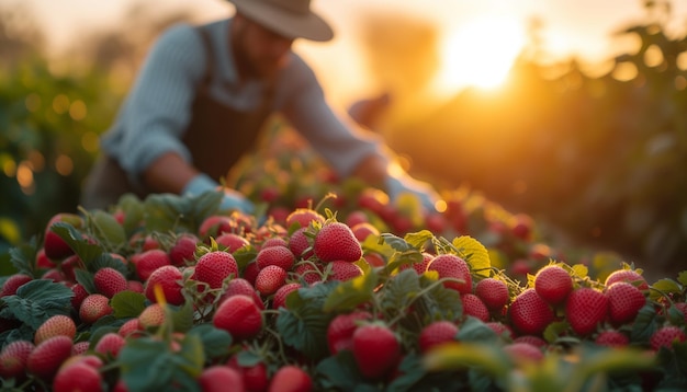 Colheita de frutas no verão Pessoas na plantação