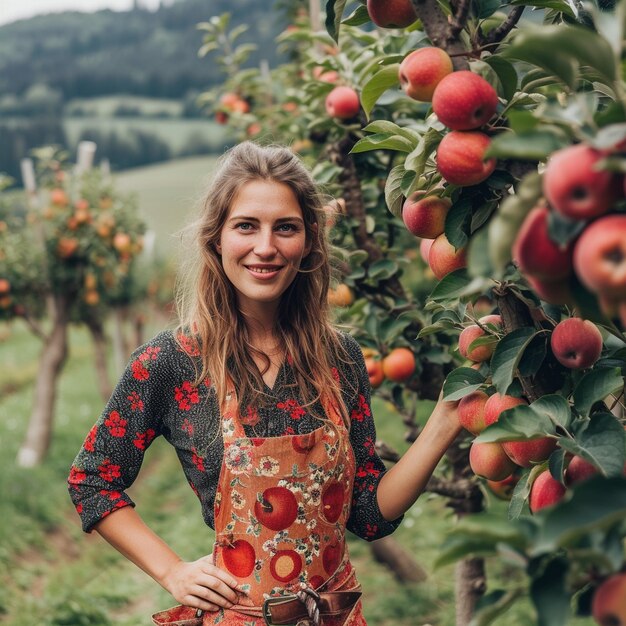 Colheita de maçãs de outono na Suíça com cena de pomar