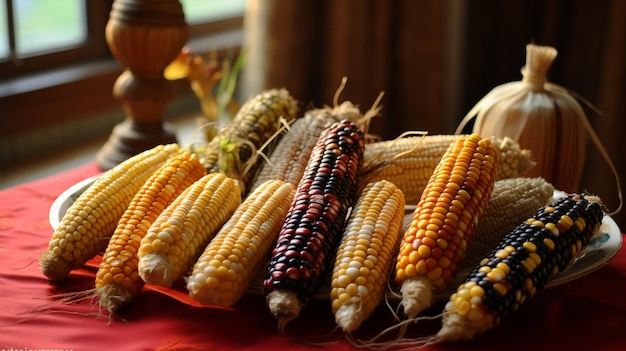 Foto colheita de milho de ação de graças cornucópia e decoração de outono