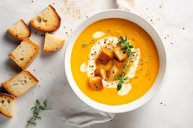 Colheita de outono de abóbora assada e sopa de cenoura IA geradora