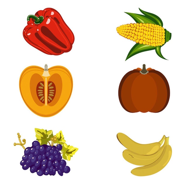 colheita de pimenta abóbora uvas banana espiga de milho em kwanzaa ilustração em um fundo branco desenhado à mão