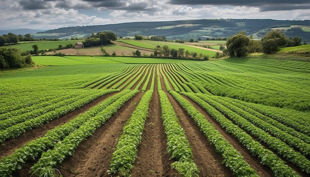 Colheita de trigo orgânico em uma paisagem idílica gerada por IA