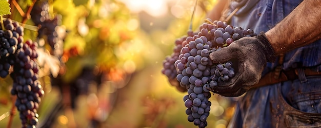 Colheita de uvas em uma vinha para produção de vinho Conceito de vinha Colheite de uvas Produção de vinho Técnicas de colheita de Uvas Processo de vinificação