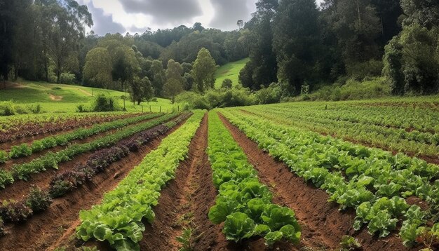 Colheita orgânica fresca da tranquila horta rural no outono gerada por IA