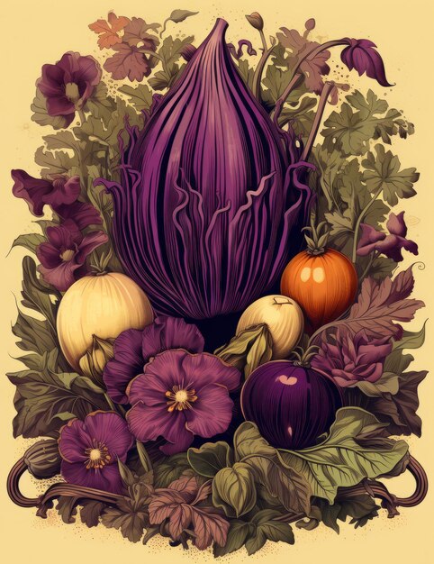 Foto colheita orgânica uma ilustração vintage atemporal de legumes