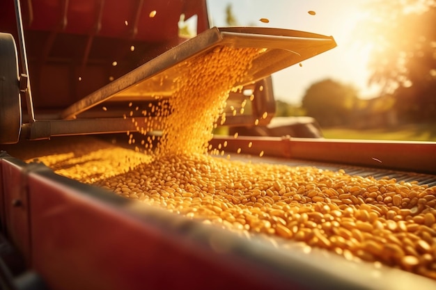 Colheitadeira derramando sementes de milho recém-colhidas IA generativa