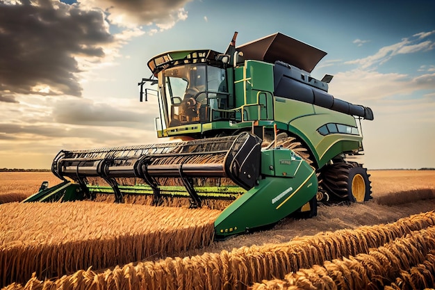 Foto colheitadeira trabalhando no campo de trigo colheita conceptgenerative ai