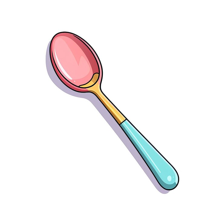 Foto colher conveniente ferramenta de cozinha ilustração quadrada de desenho animado