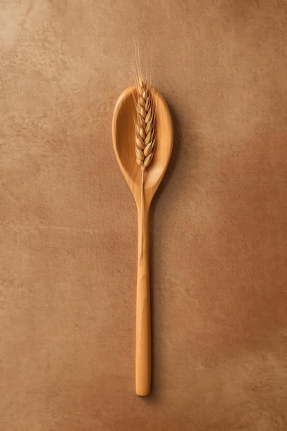 Colher de madeira esculpida à mão com um design único sobre uma superfície cor de ferrugem