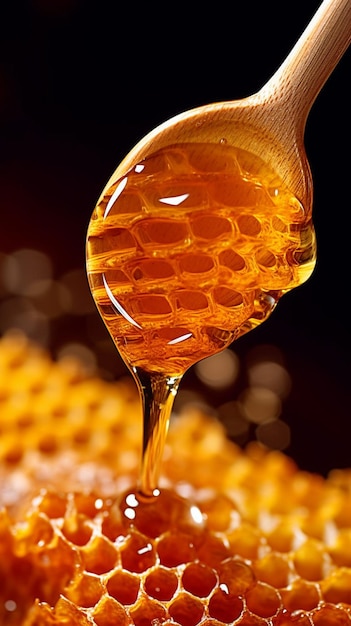 Foto colher de mel real, saúde fresca capture uma imagem atraente arte gerada por ai