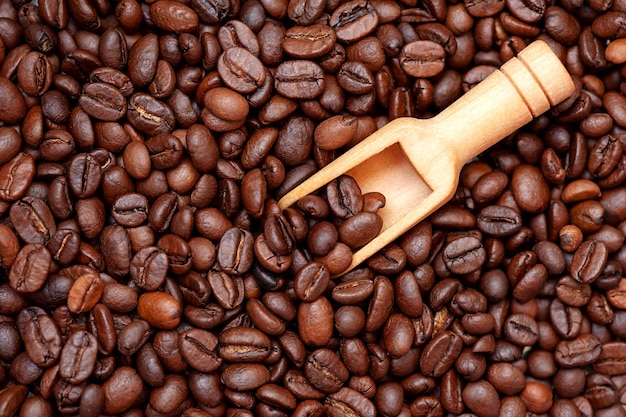 Colher em um fundo de grãos de café
