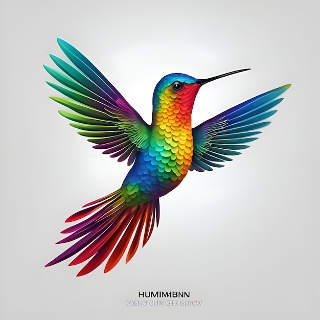 Foto colibrí con alas coloridas en fondo gris ilustración vectorial