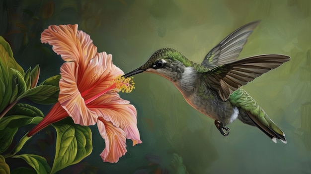 El colibrí se alimenta de las flores