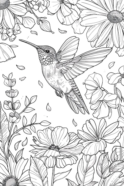 Colibrí para colorear Página de arte de línea