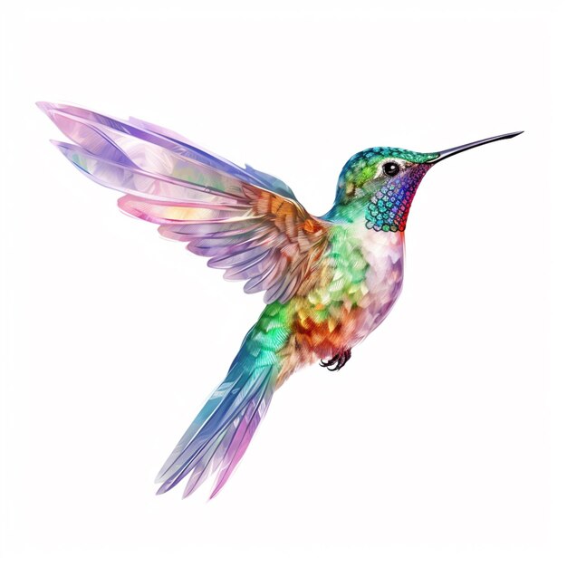 Foto un colibrí de colores brillantes volando en el aire con sus alas extendidas