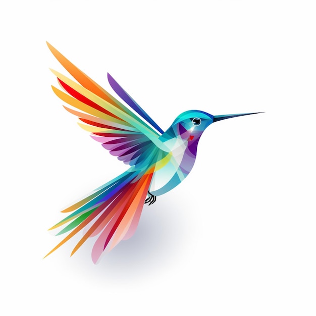 Foto colibrí de colores brillantes volando sobre un fondo blanco con un fondo blanco generativo ai