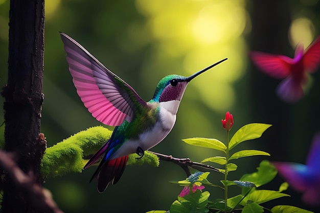 Un colibrí colorido en el bosque Ai generar