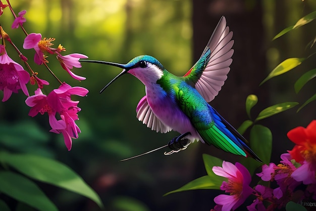 Un colibrí colorido en el bosque Ai generar