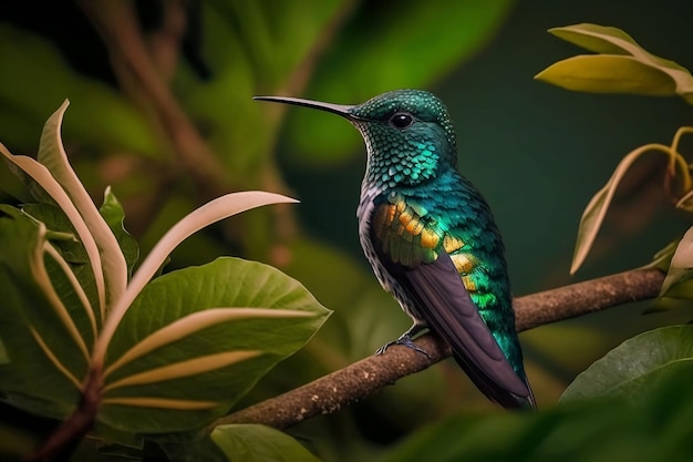 Colibrí colorido de cerca