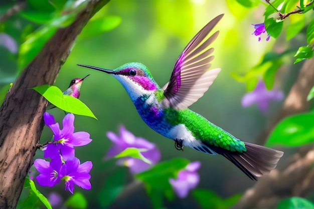 Foto colibrí colorido en la naturaleza silvestre generado