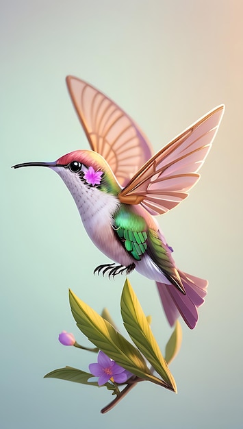 Un colibri colorido volando con un fondo colorido