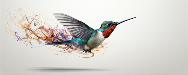 colibri com fundo colorido Pequeno pássaro voador colorido bandeira larga