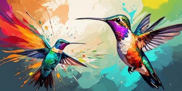 Foto colibri com salpicos coloridos