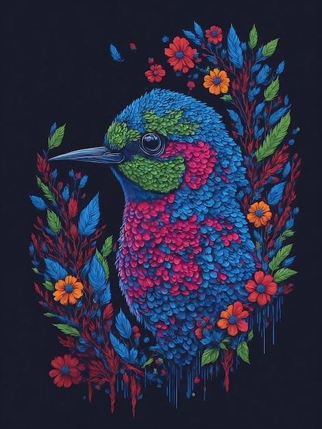 Colibrí hermoso colorido tatuaje camiseta ilustración