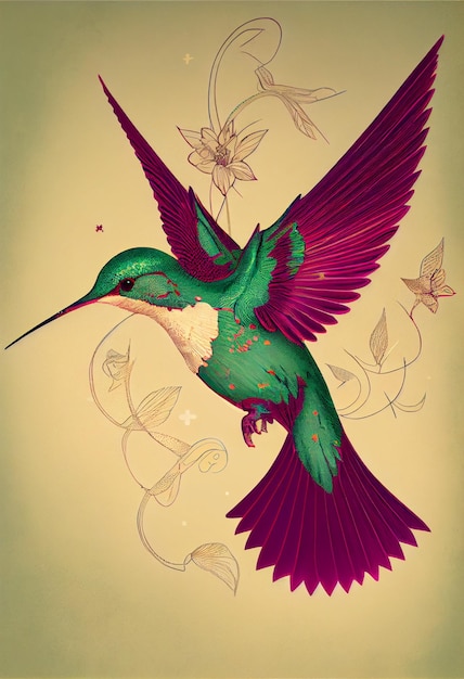 Foto colibri ilustracion, pajaro vintage, picaflor