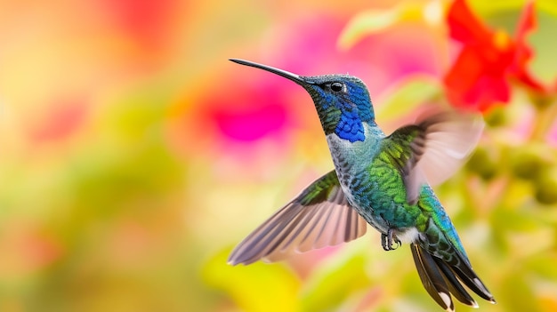 Foto colibrí de pico ancho alimentándose de un cardo ai generative