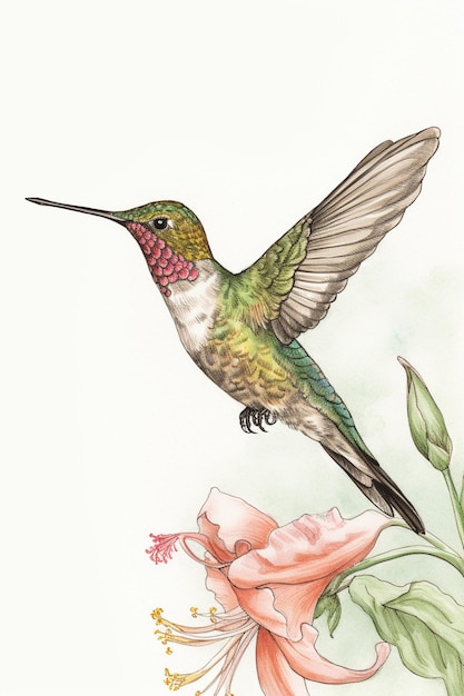 Foto un colibrí con plumas verdes y doradas y una cabeza roja y verde.