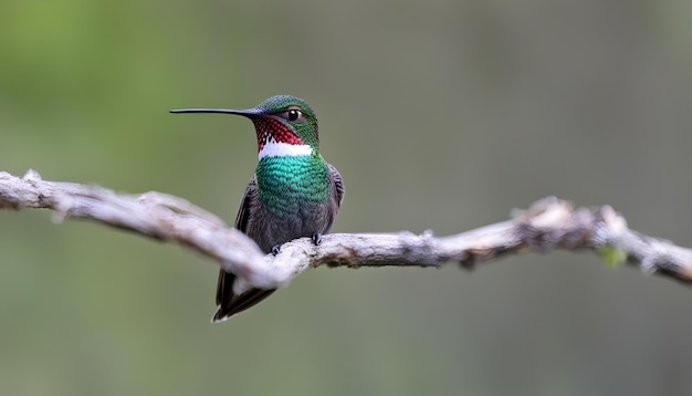 Foto un colibri se sienta en una rama con un fondo borroso