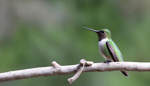 Foto un colibri se sienta en una rama con un fondo verde