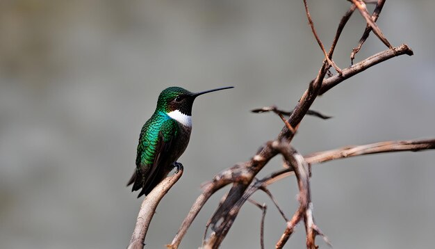 Foto un colibrí verde y blanco está sentado en una rama