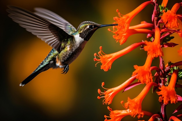 un colibrí volando cerca de una flor